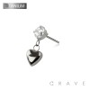 IMPLANT GRADE TITANIUM THREADLESS PUSH IN ROUND CZ HEART DANGLE TOP PART